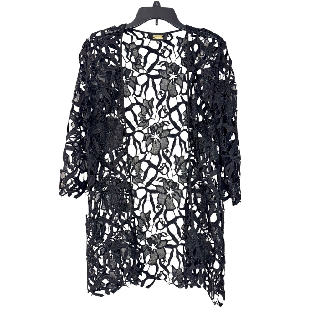 Alexia Admor Black Lace Kimono Jacket Open Front Cardigan Cover Up XS‎